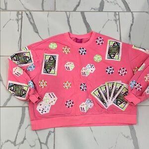 Queen of Sparkles Pink Gambling/Vegas Sweatshirt Size Small